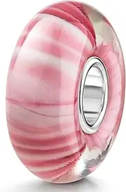 [MATERIA by Matthias Wagner] Stripes Glass Bead Pink White 925 Silver for Bracelet 537, Glass