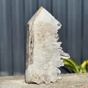 1.13LB Natural Agate coexists with white crystal clusters Obelisk tower point