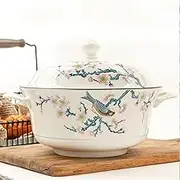 Chinese Porcelain Soup Bowl with Lid, 2700ml Large Ceramic Bowl with Lid for Party, Dining, Entertaining, Home Decor, 95oz, Microwave and Oven Safe