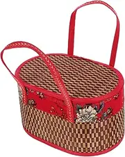 Luxshiny Woven Bamboo Picnic Basket with Handle Storage Present Basket for Outdoor Use Rustic Tote Bag for Parties Capacity for Shopping Picnics