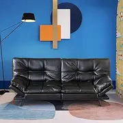[Opoiar] Black Leather Futon Sofa Bed Couch,Convertible Memory Foam Futon Sets Daybed,Folding Modern Sleeper Sofa Love seat,Futon for RV Car Living Room/Bedroom/Drom/Apartment/Office/Small Space