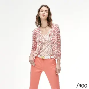 【iROO】粉色豹紋印花開襟針織外套