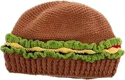 [WOFASHPURET] Unique Hamburger Hat Ponytail Hole Fashionable Accessory Soft Knitted Cap Warm Headwear for Cold Days