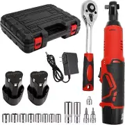 3/8" Cordless Electric Ratchet Wrench, 12V 40Ft-lbs Power Ratchet Tool Kit