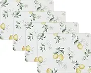 Laura Ashley Cork Placemats 16 x 12-inch for Kitchen and Dining Tables, Heat Resistant, Durable, Easy Clean, Set of 4, Lemon Floral