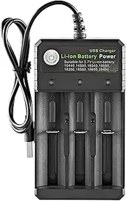 Smart Rapid Battery Charger - 3.7V Black Independent Charger for Battery | 3 Bay Rechargeable Battery Charger | Lithium Battery Charger with 1000mA Output Voltage for Outdoor Indoor