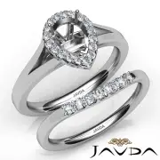 Pear Diamond U Prong Engagement Semi Mount Ring Split Shank Bridal Set 0.45Ctw