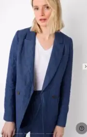 BNWT New Wyse Alaina Double Breasted Linen Jacket Indigo Blue Size 2 UK 10