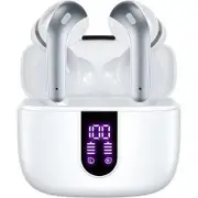 Bluetooth Headphones,True Wireless Earbuds LED Power Display Earphones with Wireless Charging Case IPX5 Waterproof in-Ear Earbuds with Mic for TV Smart Phone Computer Laptop Sports (White)
