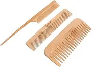 WEKADRIN 3pcs Bamboo Hairdressing Comb Gentle Salon Comb for Men Women Includes Wide Tooth Tail and Dual-headed Styles for Daily Care and Scalp Massage
