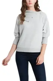 $69 Vince Camuto Women's Fold Over Neck Long Sleeve Top Gray - XS