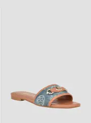 GUESS Women's Blue Denim Logo Hammi3 Slide Sandals Size: 6, Synthetic