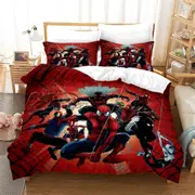 v2313 Bed Sheets Spider-Man % PolyesterAnime Printed Bedding Set Duvet Cover Queen Cotton Cute Printed Cartoon Quilt Cover 3-Piece Bedding Set (1 Duve