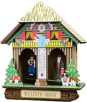 MERRY HOORAY Wood Weather House Barometer Thermometer German with Man and Woman