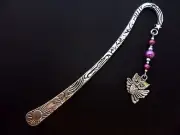 A TIBETAN SILVER OWL CHARM & PURPLE BEAD BOOKMARK. NEW.