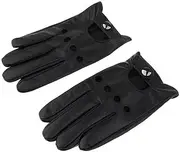 [Generic] Classic Retro Black Leather Driving Gloves Soft Lined Touchscreen Short Gloves