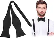 [Geyoga] Mens Solid Bowtie Woven Self Tie Bow Ties Tuxedo Bow Ties for Men Black Bowtie Adjustable Tuxedo Wedding Bowties Solid Color Formal Bow Ties for Man Boys, Black, One Size