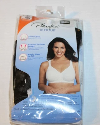 Playtex® 18 Hour® Tagless® Front Close Posture Boost Black Bra E525: Size 42DD