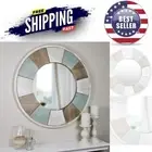 Round Wooden Wall Mirror Cottage Style 27" Teal Farmhouse Decor Bathroom Living