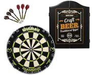 Winmau MVG Diamond Plus Dart Board + Winmau Craft Beer Cabinet + Darts
