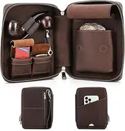 [CONTACT'S FAMILY] Leather Pipe Case Portable Travel Pipe Tobacco Smoking Accessory Storage Case for 2 Tobacco Pipe and Other Accessories