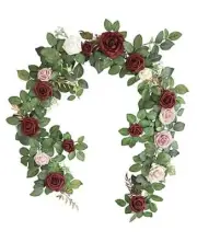 Artificial Rose Flower Garland Greenery Garland 5FT for Wedding Burgundy