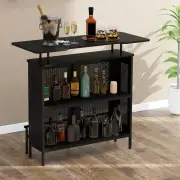 Costway4-Tier Home Bar Unit Home Bar Cabinet with 2 Wine Storage Shelves-Black