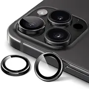 JETech Camera Lens Protector for iPhone 15 Pro 6.1-Inch and iPhone 15 Pro Max 6.7-Inch, 9H Tempered Glass Metal Individual Ring Cover, HD Clear, 1 Set (Space Black)