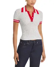 Alice and Olivia Martha Pointelle Polo Sweater