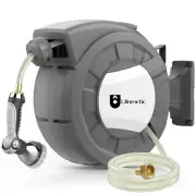 Retractable Garden Hose Reel, 1/2 in x 100 ft Wall Mounted Hose Reel, 10-Patt...