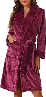[cheibear] Womens Flannel Bathrobe Plush Soft Robe Fluffy Long Spa Robe