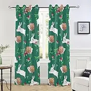 Joisal Cute Rabbit Hedgehog Pattern Window Drapes, Soft and Skin-friendly, Rod Pocket Blackout Curtains, Black out Bedroom Curtains, Single Panel, 84x52 Inches