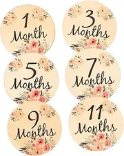 ANDRESLAD Unique Wooden Flower Milestone Cards Baby Monthly Milestone Signs for Newborn