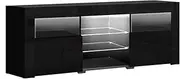 Artiss TV Unit Cabinet Entertainment Units, 160cm Length Stand Table Cabinets Storage Shelf Organiser Cupboard Home Living Room Bedroom Furniture, with 2 Drawer 16 Colour Lights High Gloss Black