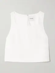 [Posse] Posse - Val Cropped Linen Top - Ivory - large large Ivory