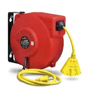 Extension Cord Reel Retractable, 14AWG X 40' Ft 3C SJT, Wall Mount Kit, 3 Outlet