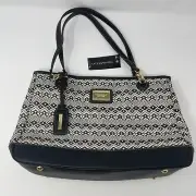 NWT Tignanello Social Status Shopper Black & White Leather Aztec Straw Bag