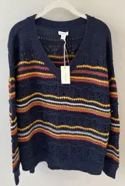 NWT Sundance Catalog Navy Striped “Alysha Sweater” Size L $138