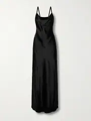 [ANN DEMEULEMEESTER] ANN DEMEULEMEESTER - Nura Layered Draped Crepe-trimmed Satin Maxi Dress - Black - IT46 IT 46 Black