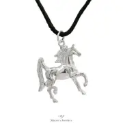 925 Sterling Silver Trotting Horse Necklace w/ Adjustable 20"-22" Black Cord