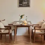出貨 餐桌組 餐椅組合 北歐全實木餐桌小戶型簡約家用胡桃木色長方形餐桌椅組合橡木飯桌