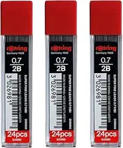 rOtring 0.7mm 2B Super Polymer Pencil Lead - Pack of 3 Tubes - 72 Leads in Total - Refills for Mechanical Pencils