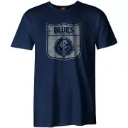 Carlton Blues AFL FE1424 Mens Retro Logo Short Sleeve Printed T Shirt New