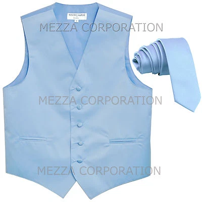 New Men's Vesuvio Napoli Tuxedo Vest 2.5" Skinny Necktie prom party Light Blue