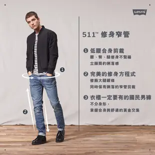 Levis 男款 511低腰修身窄管牛仔褲 / 精工輕藍染微磨損刷破 / 天絲棉 / 彈性布料