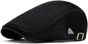 [Clobeau] Men's Breathable Mesh Newsboy Cap Mesh Summer Hat Adjustable Newsboy Beret Cap Cabbie Flat Hat