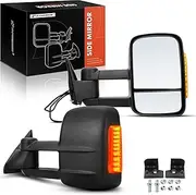 A-Premium Mirror Replacement for Chevy GMC C/K Pickup 1988-1998 Suburban Towing, Power, Black Texture, yellow, Turn Signal on cover, Front Left and Right, A Set of 2
