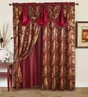 Jacquard Luxury Window 2 Panel Set Burgundy Gold Curtain with Attached Valance a