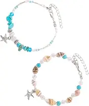 OATIPHO Stylish Shell Anklets for Women 2pcs Set Alloy Detailed Craftsmanship Make You Stand Out
