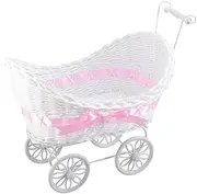 Cane Tricycle Flower Basket Stroller Ornament Knitted Decor Mini Stroller Accessory Ratton Stroller Baby Shower Birthday Home Outdoor Decor